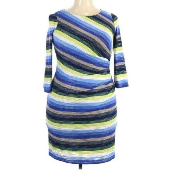 Muse Bandage Bodycon Textured Striped Watercolor Long‎ Sleeve Dress Sz 14 - Picture 5 of 11